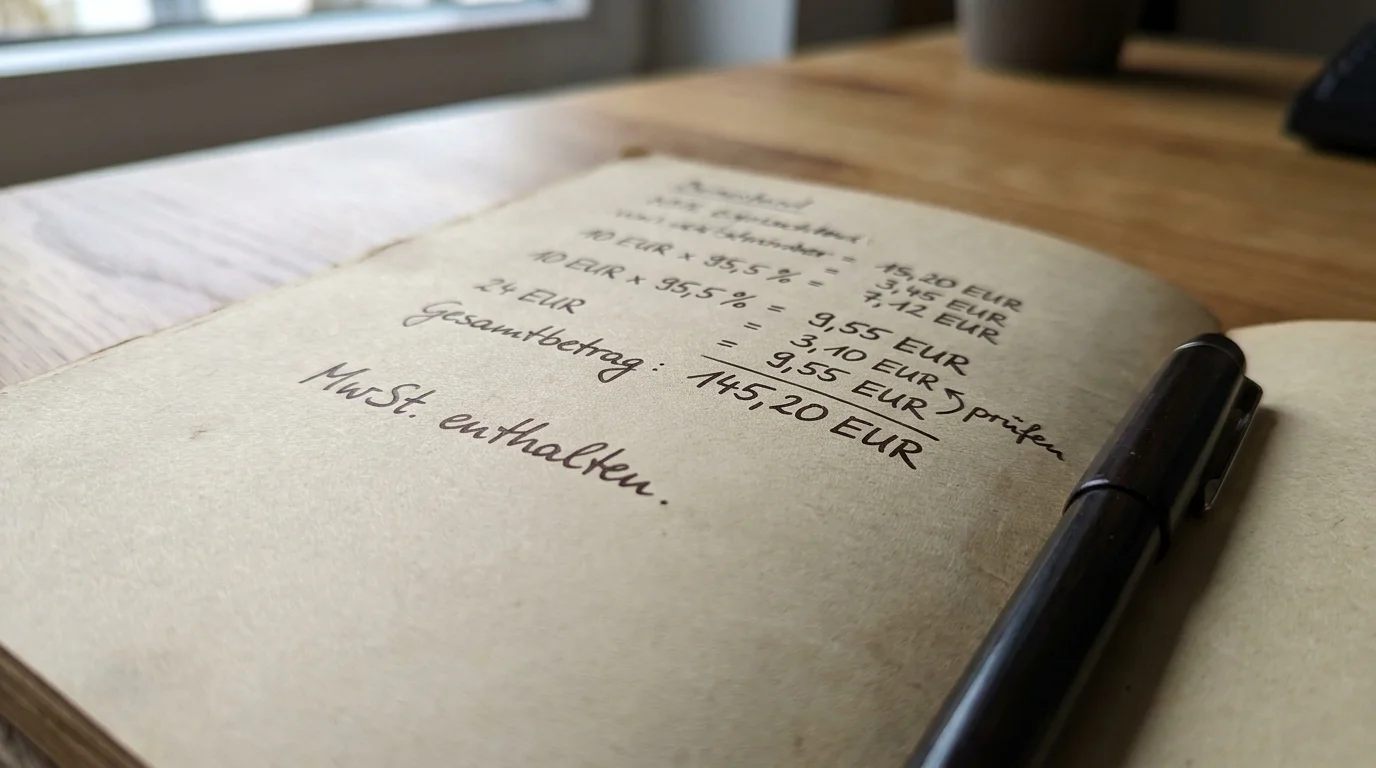 Aufgeschlagenes Notizbuch mit handschriftlicher Berechnung des Erwartungswerts eines Freispiel-Bonus in Deutschland