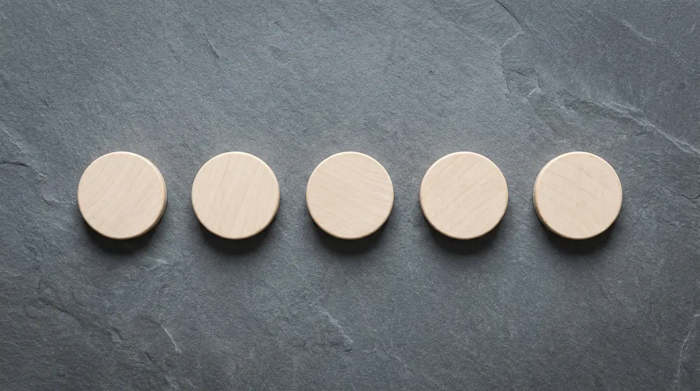 Nüchterne Aufreihung von Spielsteinen als Symbol des Anbietervergleichs