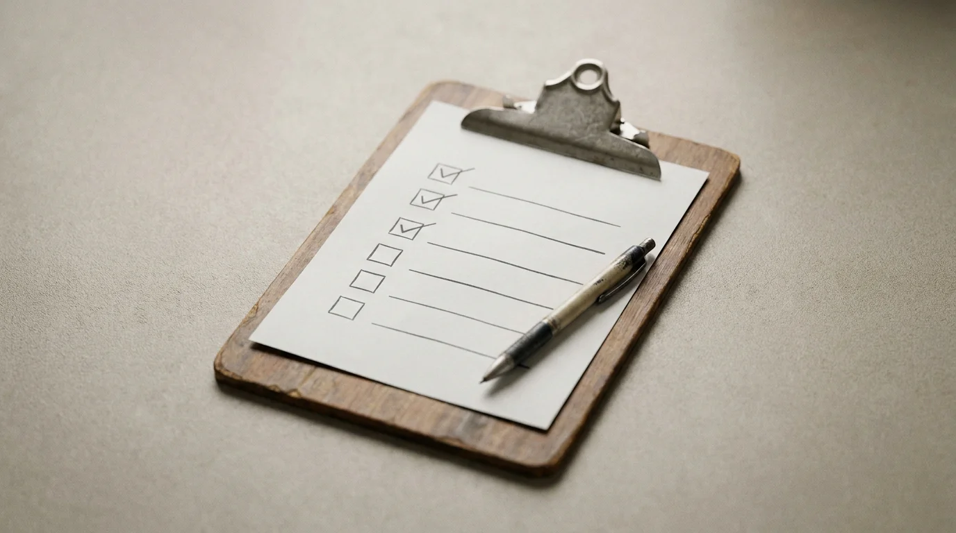 Checkliste auf einem Klemmbrett mit Stift
