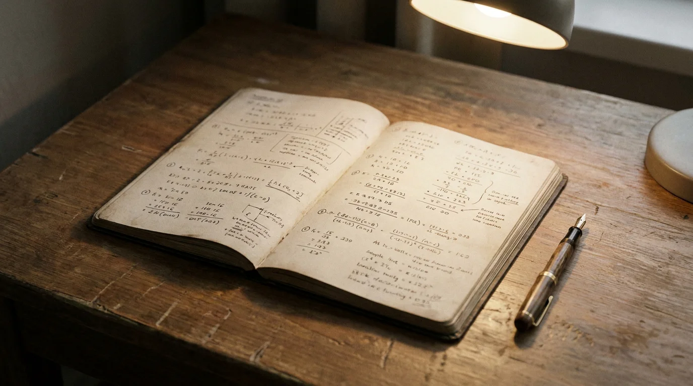 Bonusbedingungen und Umsatzanforderungen: Notizbuch mit handschriftlichen Berechnungen