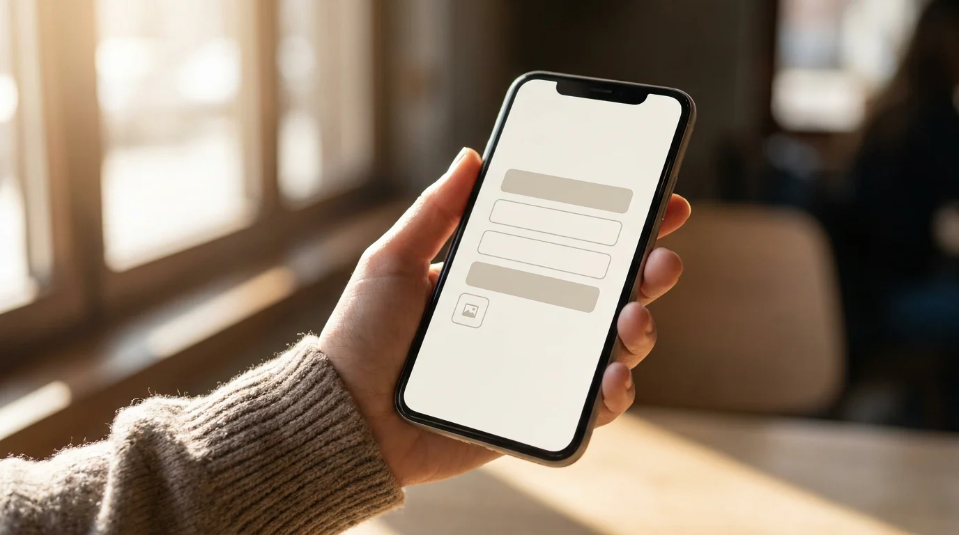 Smartphone mit Registrierungsformular und Code-Eingabefeld