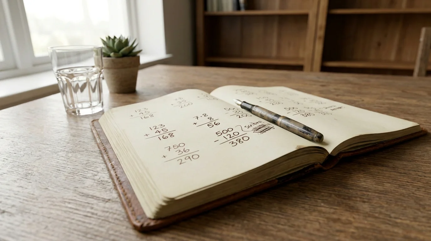 Notizbuch mit Berechnungen und Stift auf einem Schreibtisch — Bonusgeld-Kalkulation