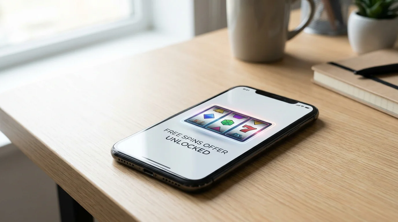 Smartphone mit Casino-App und Freispiel-Angebot auf dem Display