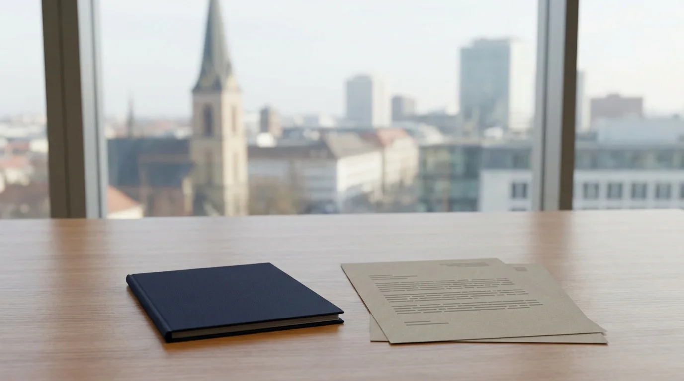 Bürokratischer deutscher Aktenstapel und eine stilisierte Whitelist-Tafel