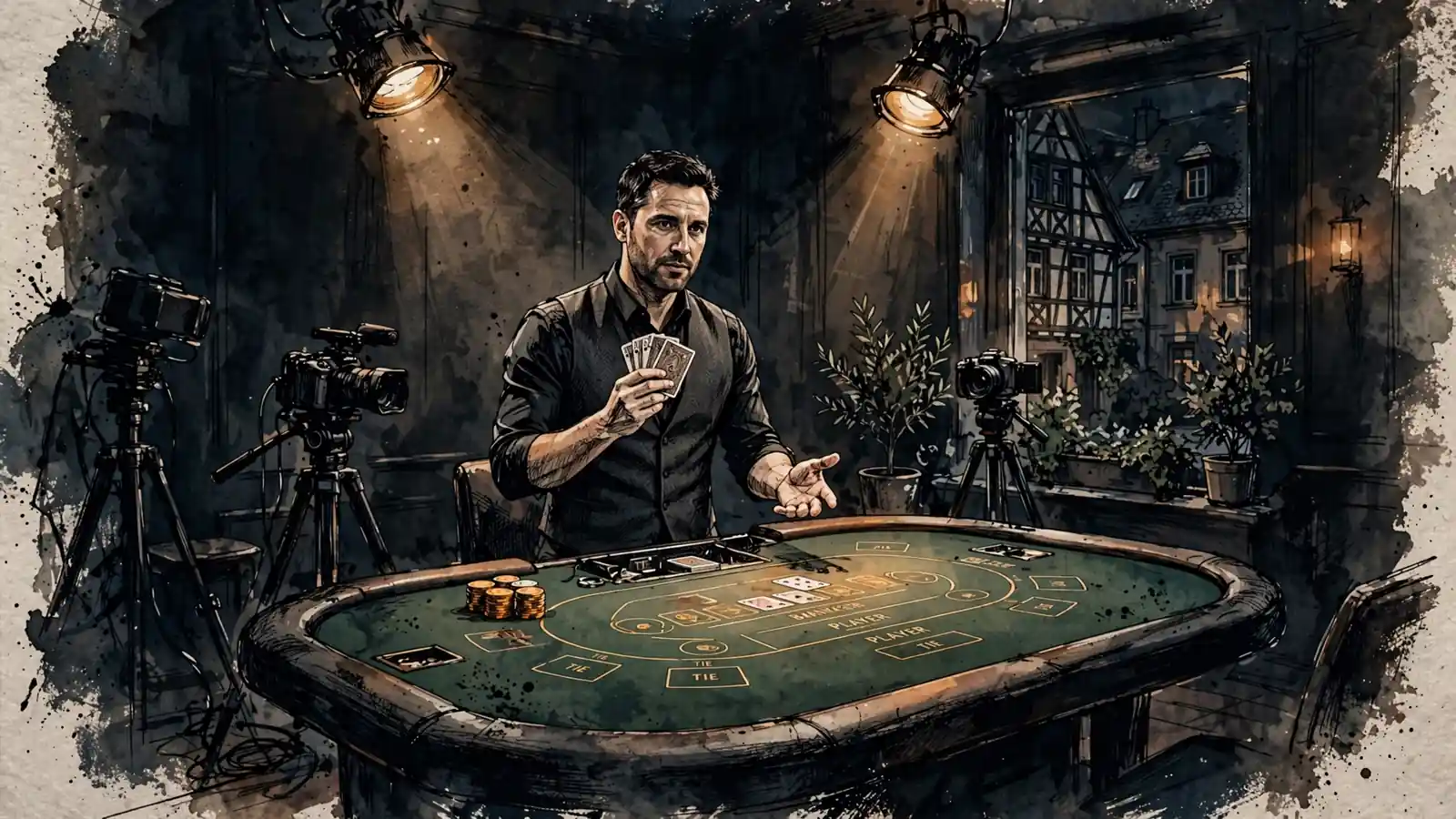Live-Dealer am Baccarat-Tisch in einem Casino-Studio