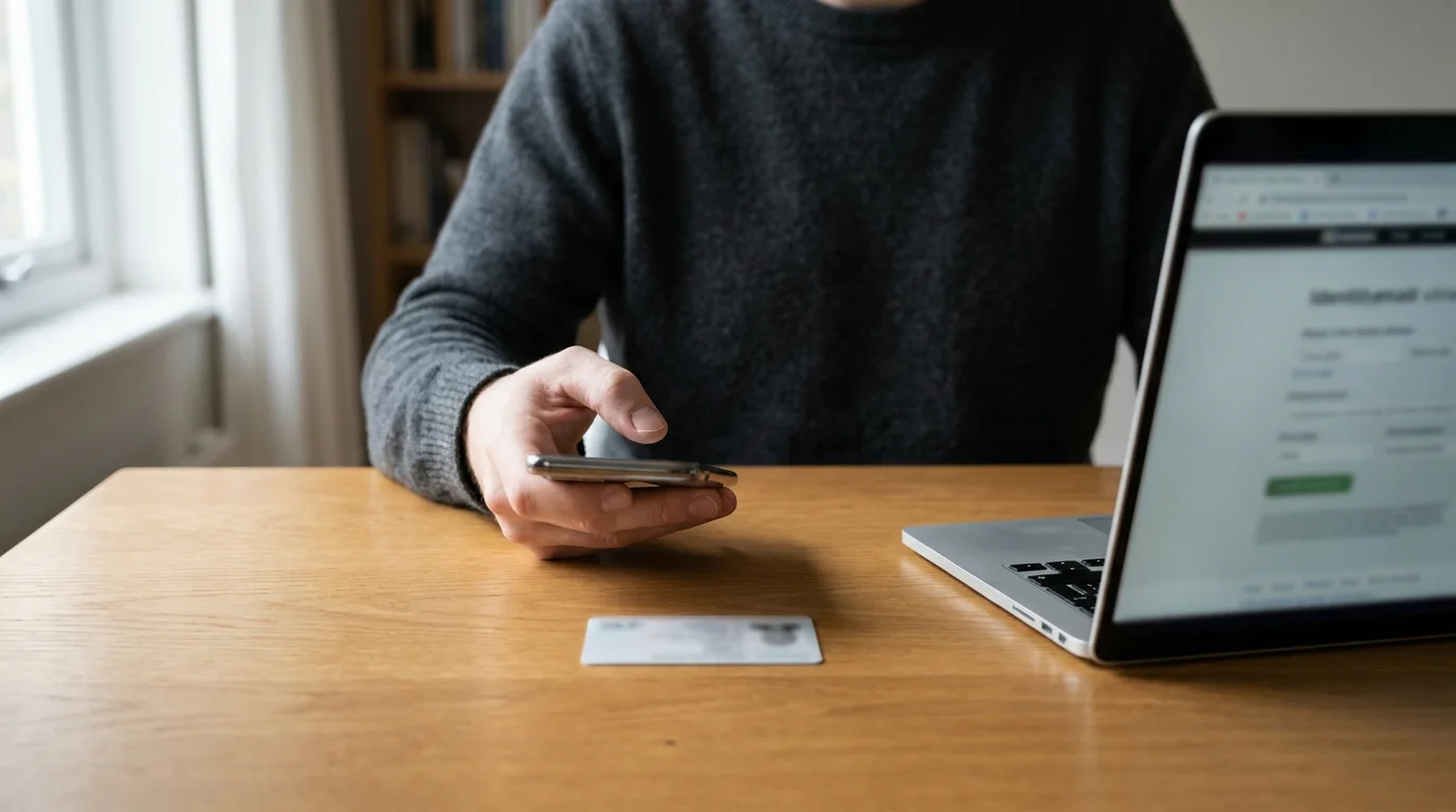 Person am Laptop lädt Ausweisdokument für die Verifizierung im Online-Casino hoch