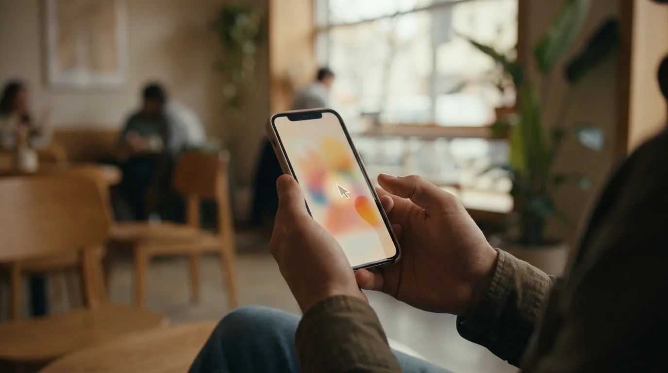Nahaufnahme eines Smartphone-Bildschirms mit einer Bonus-Benachrichtigung „50 Freispiele geschenkt" und einem Cursor, der darüber schwebt