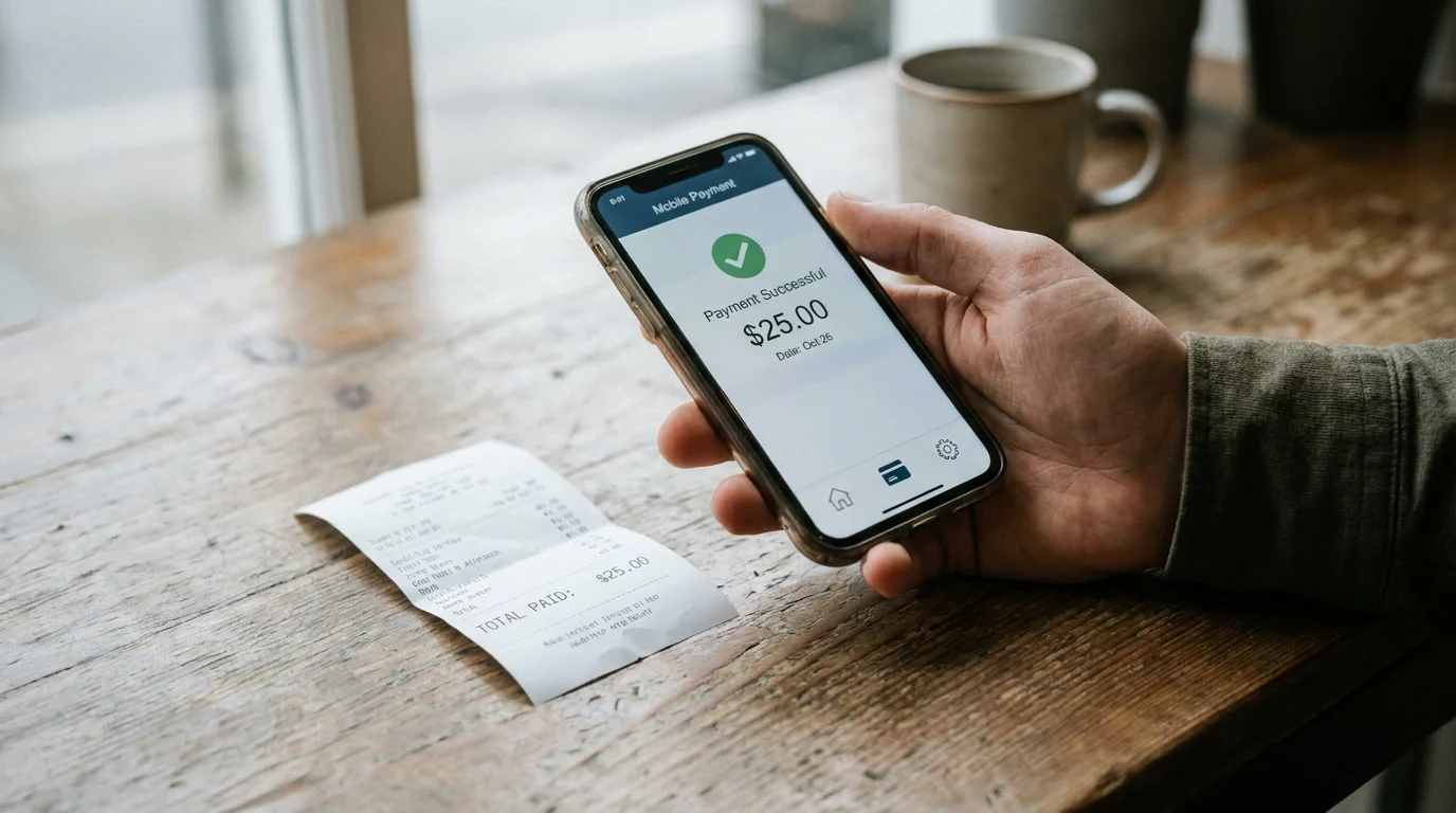 Nahaufnahme einer Hand am Smartphone mit Paysafecard-Logo und Bonuswert-Anzeige