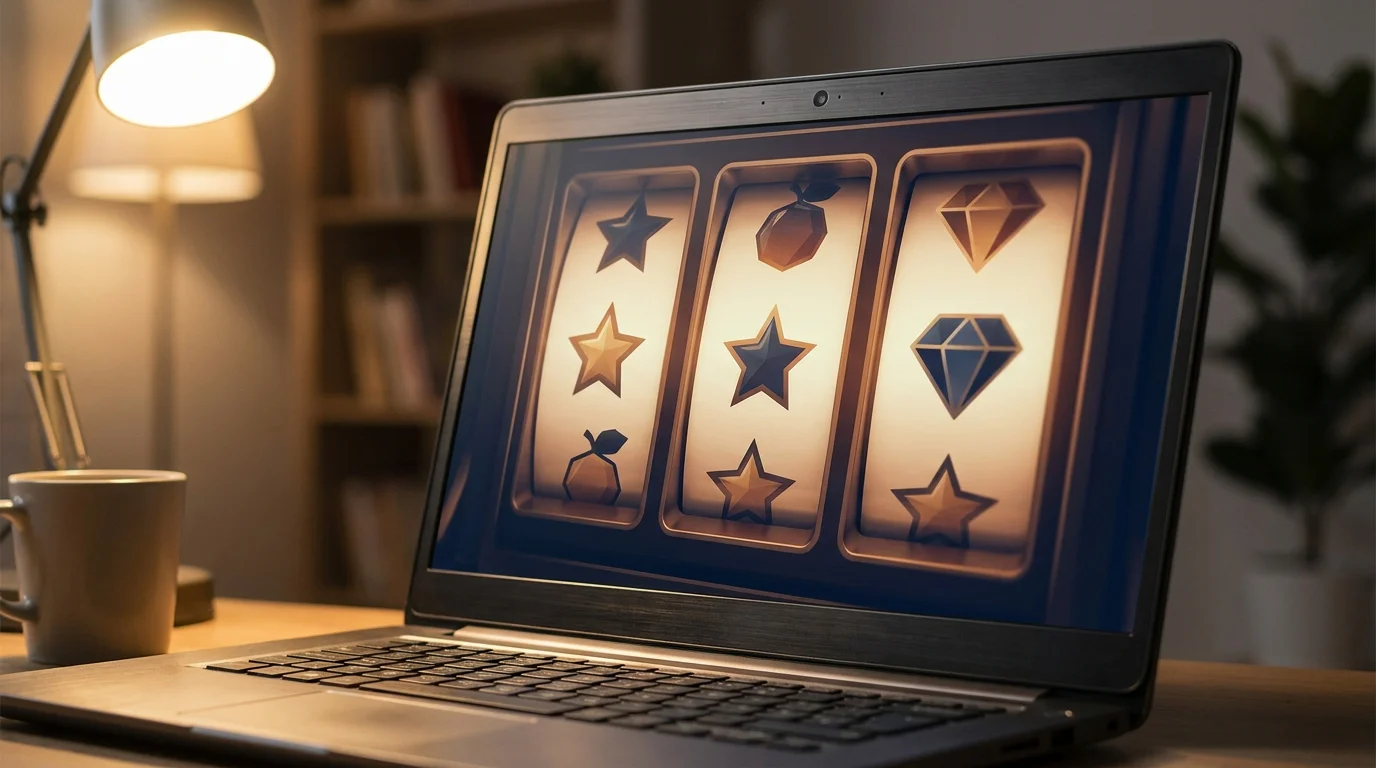 Neutrale Slot-Walzen mit generischen Symbolen als visueller Anker für das Freispiel-Thema