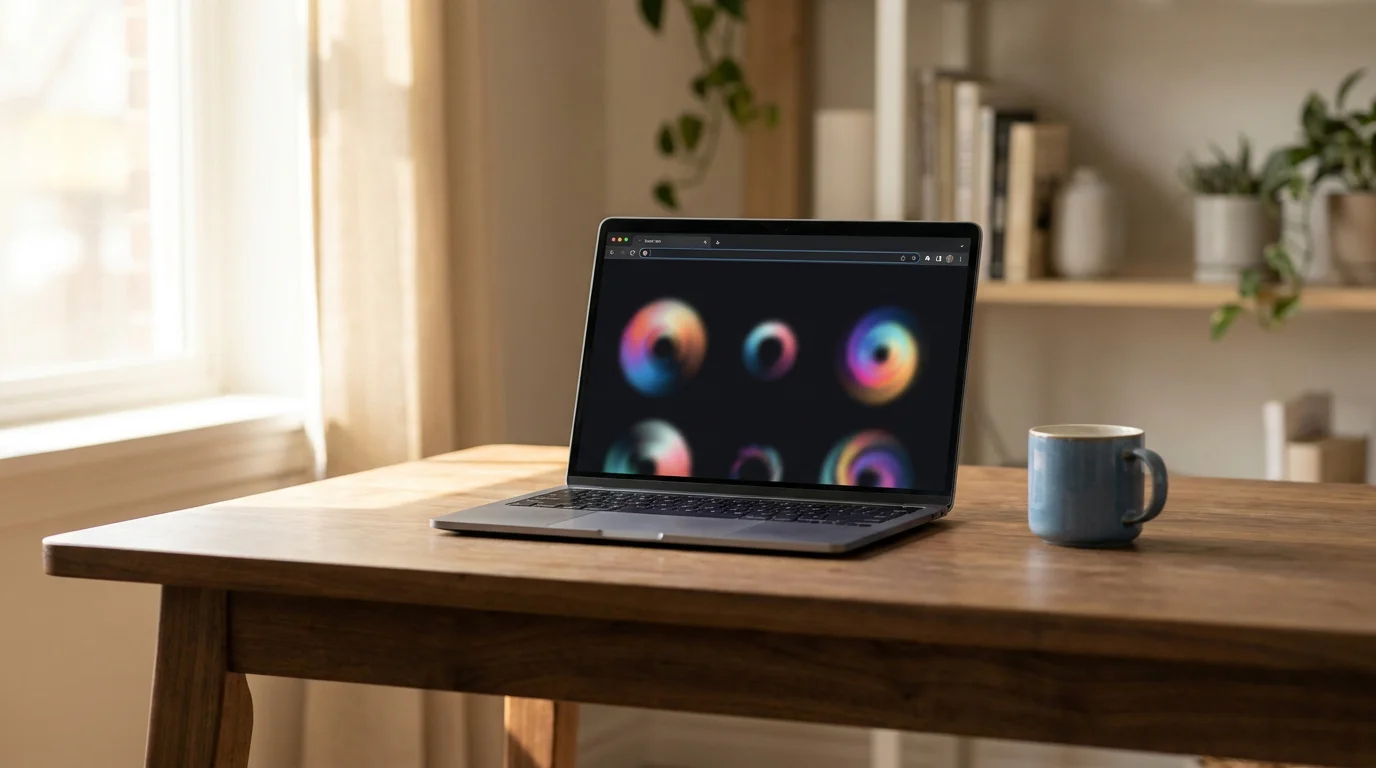 Laptop auf einem Schreibtisch zeigt klassische Merkur-Spielautomaten im Demo-Modus
