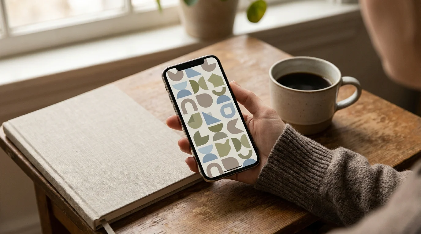 Neutrales Smartphone mit abstrakten Spielautomaten ohne Markenlogo