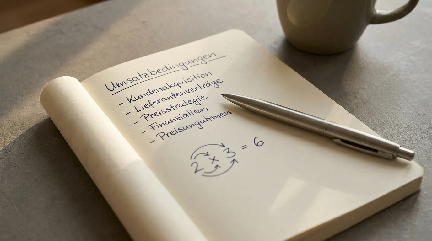 Notizblock mit handschriftlicher Aufstellung der Umsatzbedingungen für Freispielaktionen