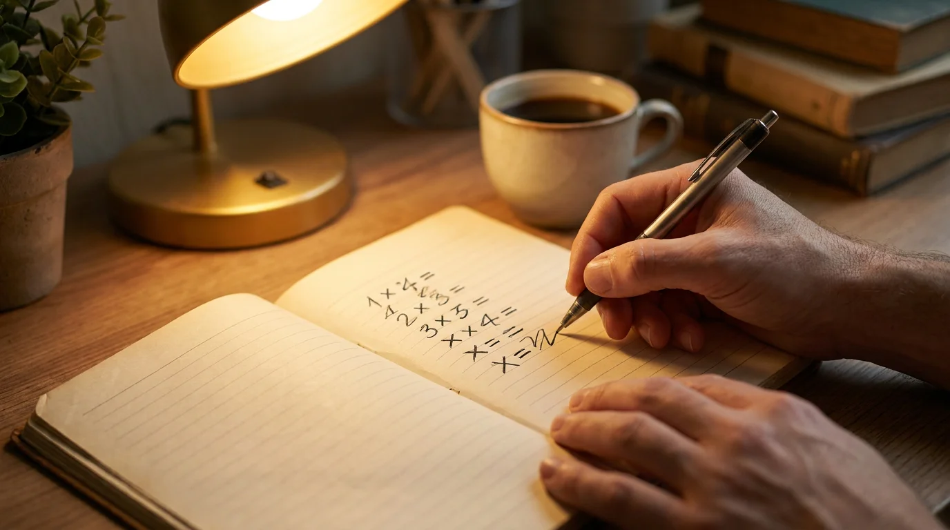 Rechnung mit Papier und Stift zur Umsatzbedingung eines Willkommensbonus