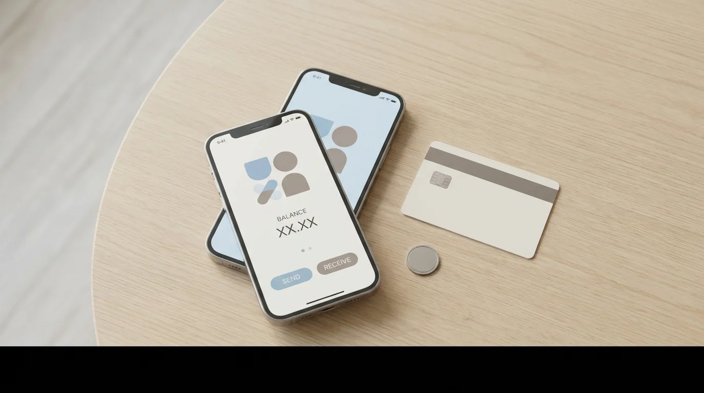Smartphone mit geöffnetem neutralen Zahlungs-Menü und einer Prepaid-Karte als symbolische Alternative